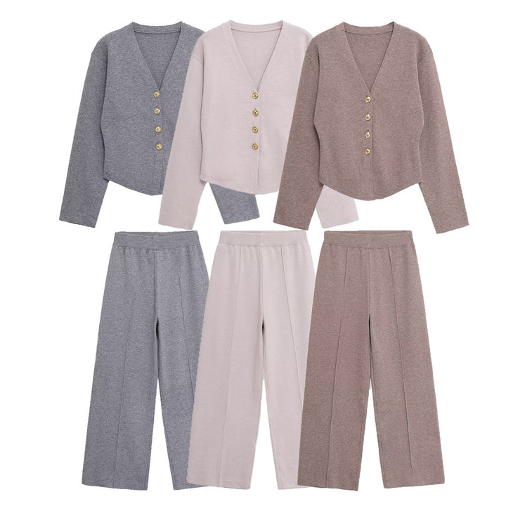 Damen Weite Strickhose mit hoher Taille, elastischem Bund und Teilungsnaht Drune