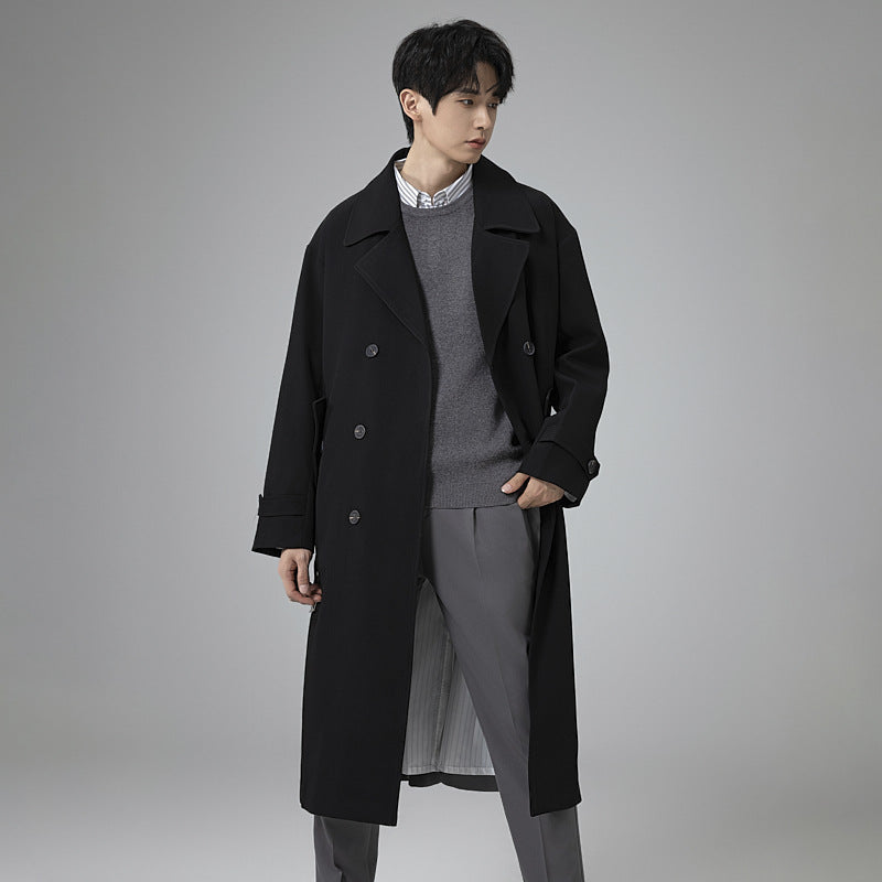 Herren Maxilanger Trenchmantel mit taillierendem Gürtel und minimalistischer Silhouette Drune