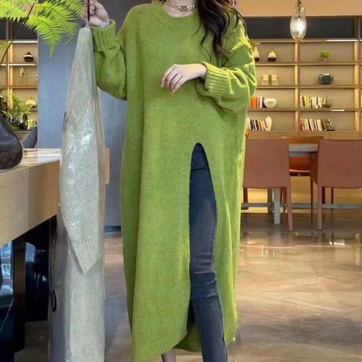 Damen modisches Strickkleid mit seitlichem Schlitz und großzügigem Schnitt Drune