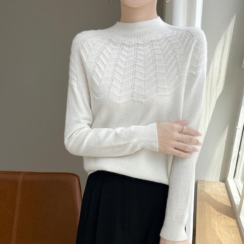 Damen Weicher Feinstrick-Mockneckpullover mit Chevron-Ajour und Kaschmirlook Drune