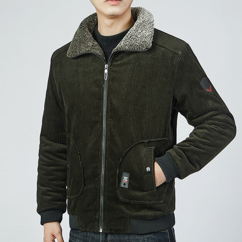 Herren Cord-Bomberblouson mit Sherpa-Kragen, Thermo-Futter und Utility-Taschen Drune