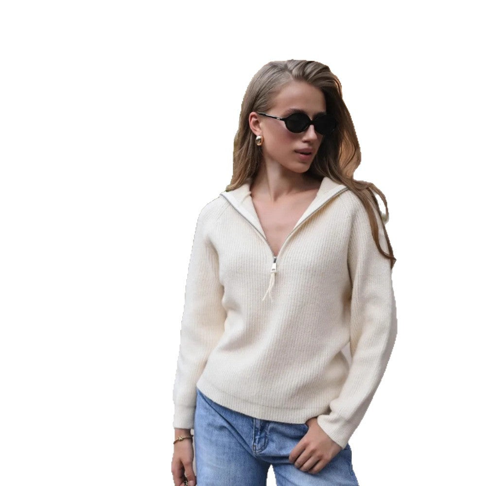 Damen Eleganter Pullover mit halbem Reißverschluss Drune