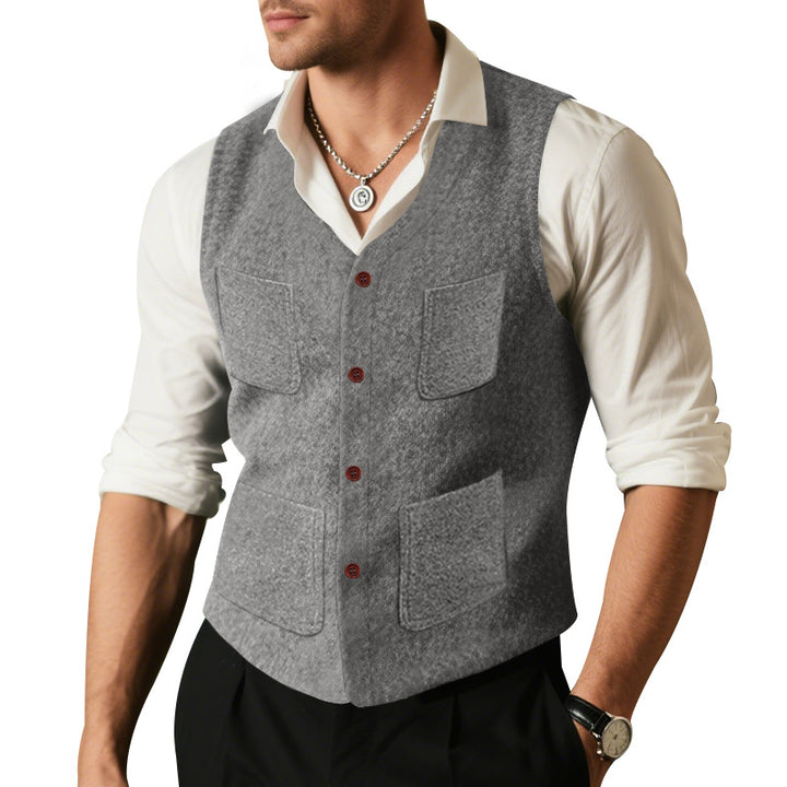 Herren elegante Weste mit praktischen Taschen und modischen Knopfdetails Drune
