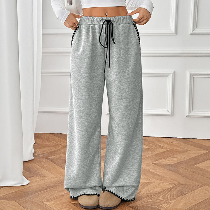Damen Relaxte Lounge-Jogginghose mit weitem Bein, elastischem Bund, Kordelzug und Zierkante Drune