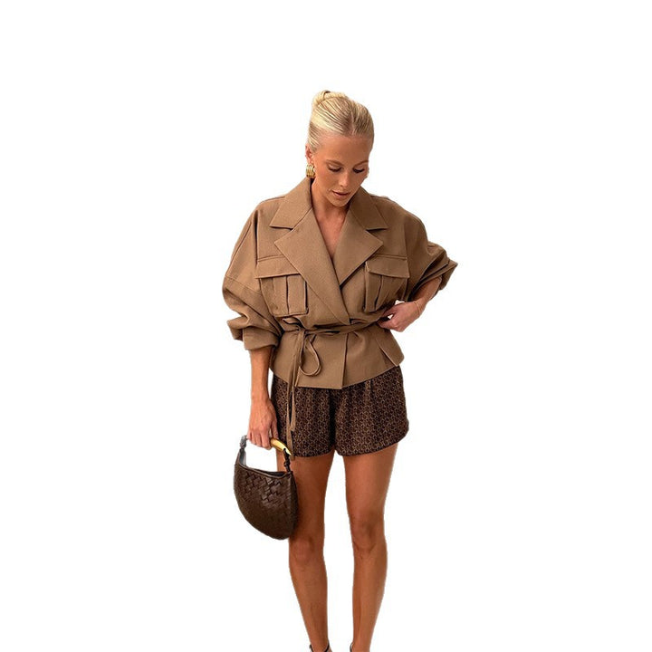 Damen Designer Blazerjacke mit Bindegürtel Drune