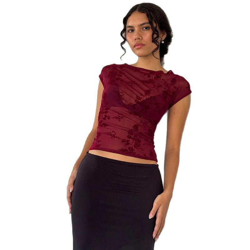 Damen Spitzenoberteil mit floralem Muster und transparenter Gestaltung Drune