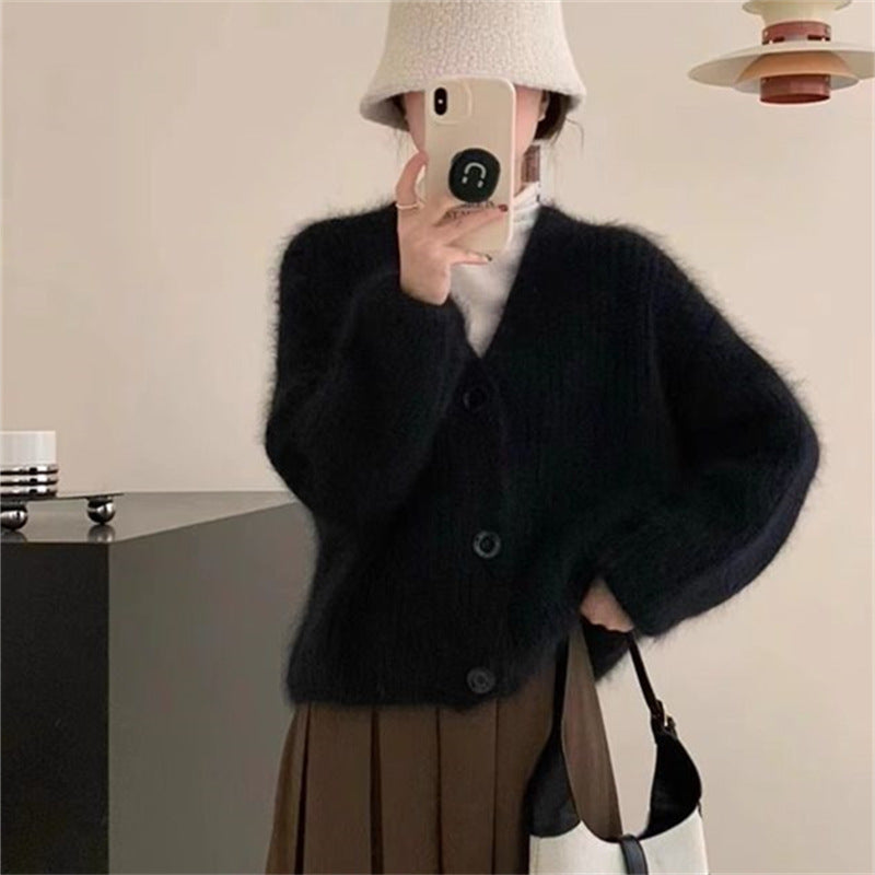 Damen Flauscher Strickjacke mit Knopf und lässigem Schnitt Drune