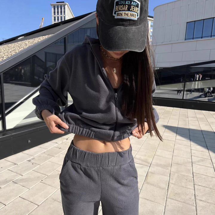 Damen Fleece-Anzug mit praktischen Taschen und Kapuze Drune