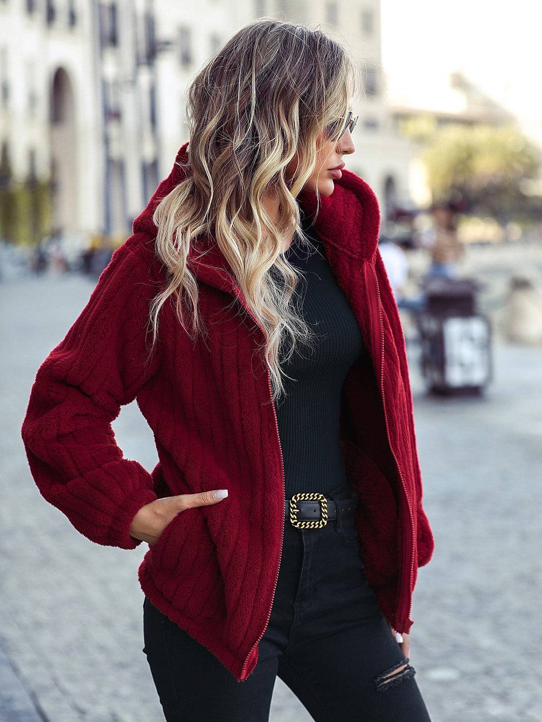 Damen Gemütliche Strickjacke mit Kapuze und weich gefüttertem Innenfutter Drune