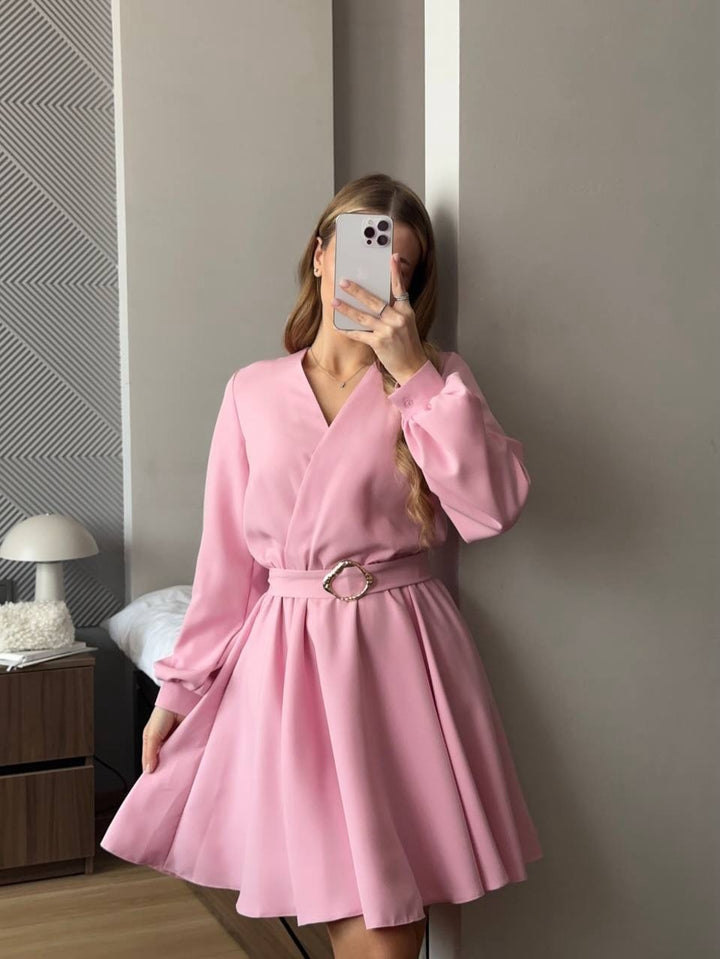 Damen Wickelkleid mit tailliertem Herzgürtel und voluminösem Swing-Rock Drune
