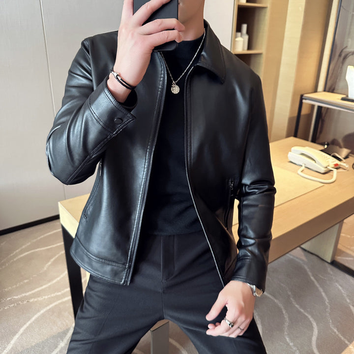 Herren Modische Kunstlederjacke mit klassischem Schnitt Drune