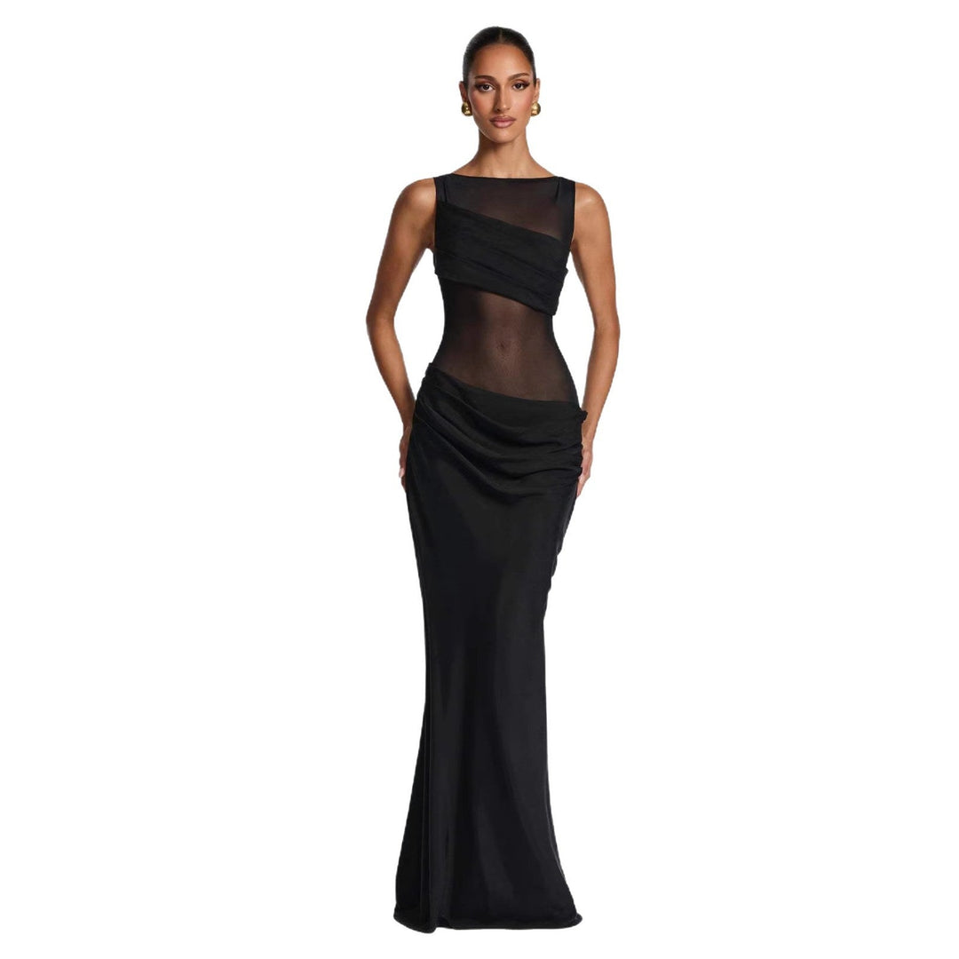 Damen Elegantes Abendkleid mit transparentem Oberteil und raffinierten Rüschen Drune