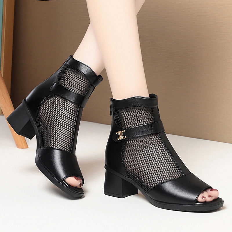 Damen Modische Ankle Boots mit luftiger Netzstruktur und eleganter Schnalle Drune