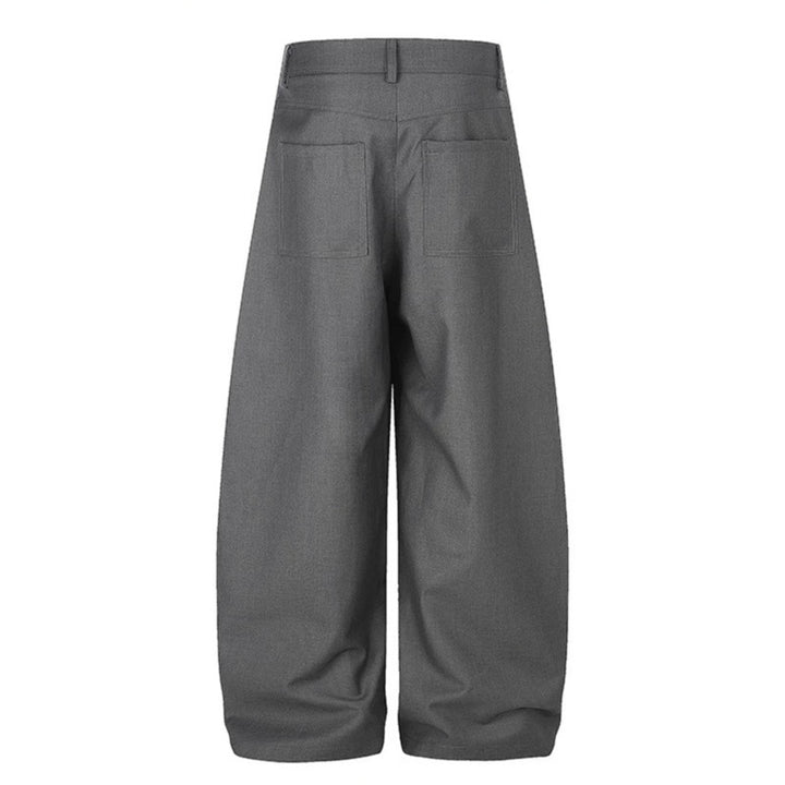 Damen Weite Palazzo-Hose mit hoher Taille, Bundfalten und asymmetrischer Knopfleiste Drune