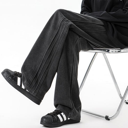 Herren weite Samt-Relaxhose mit Kordelzug und betonten Seitennähten Drune