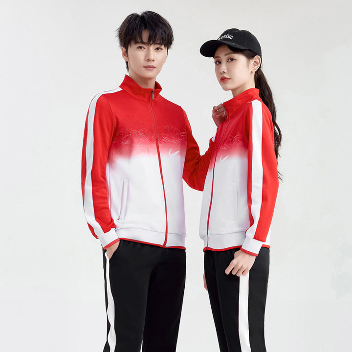 Unisex Atmungsaktives Trainingsset mit Farbverlauf-Jacke und Kontraststreifen Drune