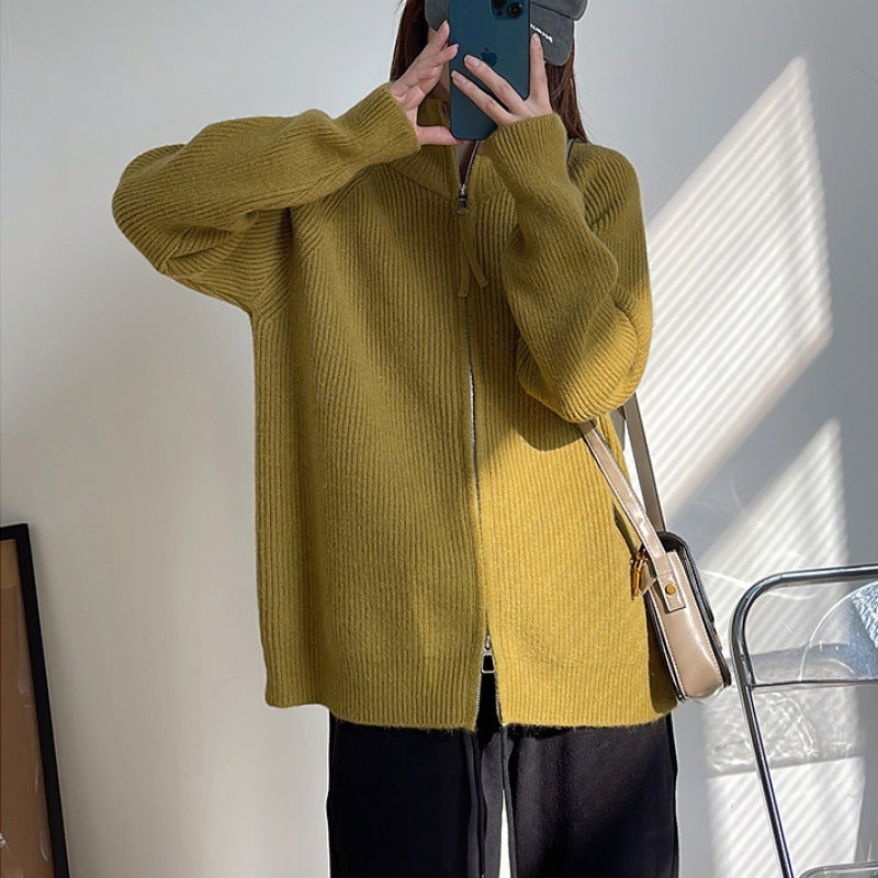 Damen Strickjacke mit Stehkragen und Reißverschluss Drune