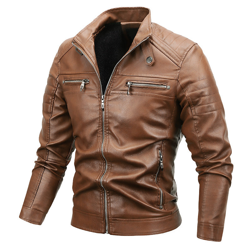 Herren Kunstleder-Blouson im Slim-Fit mit gesteppter Schulterpartie, Stehkragen und Reißverschlusstaschen Drune