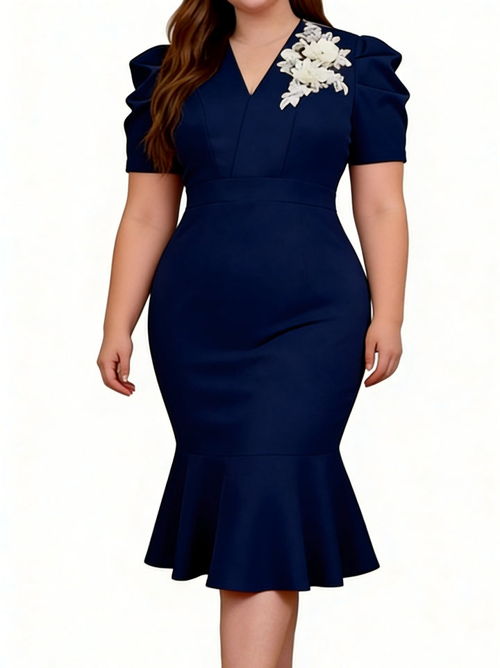 Damen Figurbetontes Cocktailkleid mit voluminösen Puffärmeln und aufregendem Saum Drune