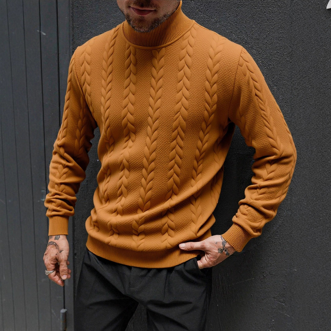 Herren Grobstrick-Rollkragenpullover mit Zopfmuster und gerippten Bündchen Drune
