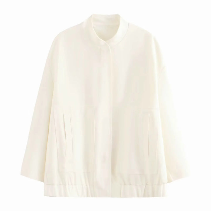 Damen nan oversized Blousonjacke mit Stehkragen, verdeckter Frontleiste und elastischem Bund Drune
