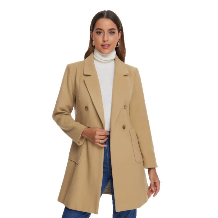 Damen eleganter Mantel mit doppelter Knopfreihe und seitlichen Taschen Drune