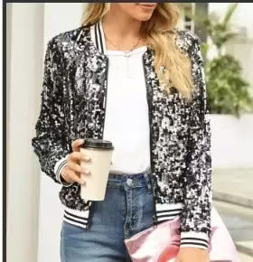 Damen Glitzernde Bomberjacke mit sportlichen Strickdetails Drune