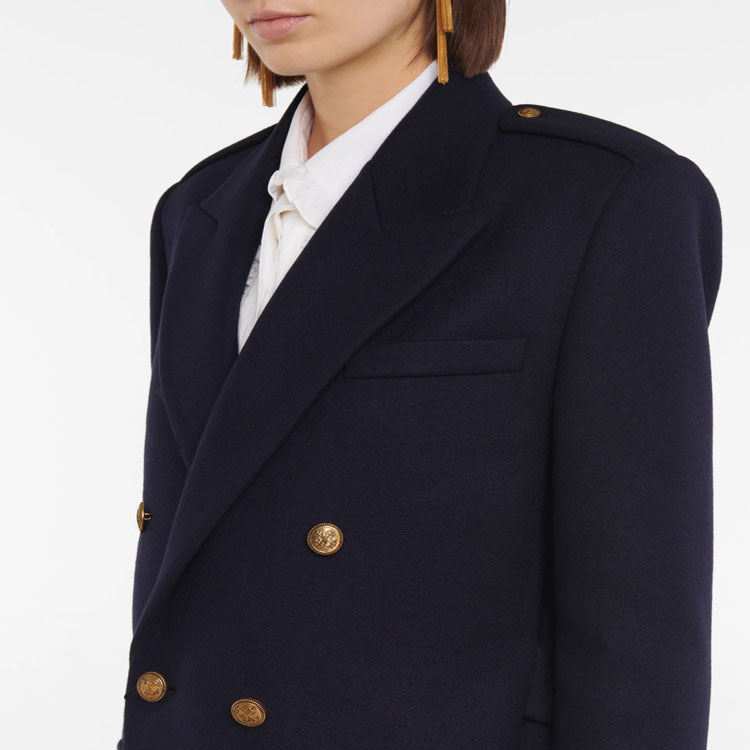 Damen Doppelreihiger Wollmix-Longcoat mit Epauletten und strukturierter Tailoring-Silhouette Drune
