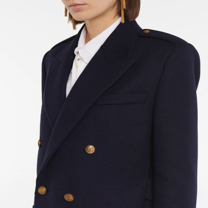 Damen Doppelreihiger Wollmix-Longcoat mit Epauletten und strukturierter Tailoring-Silhouette Drune
