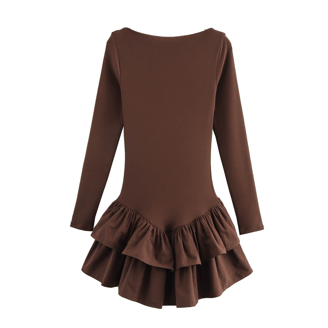 Damen Figurbetontes Minikleid mit Stufenvolants und U‑Boot‑Ausschnitt Drune