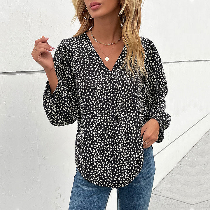 Damen Leichte Viskose-Bluse mit V‑Ausschnitt, elastischen Manschetten und Animal‑Print Drune