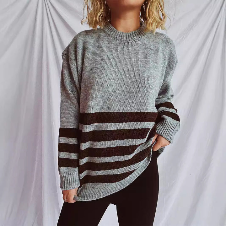 Damen lässiger Oversize-Pullover mit modernem Streifenmuster Drune