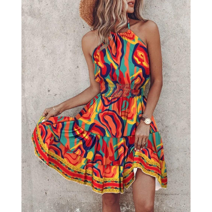 Damen Halter Neck Rüschenschichtkleid Drune