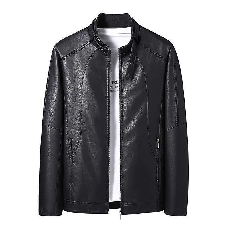 Herren Slim-Fit Lederoptik-Blouson mit Stehkragen, verdecktem Reißverschluss und Seitentaschen Drune