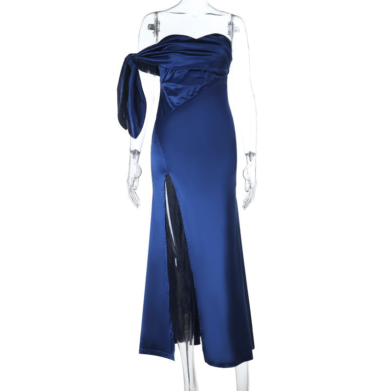 Damen Asymmetrisches Abendkleid mit elegantem Schlitz und dekorativem Überwurf Drune