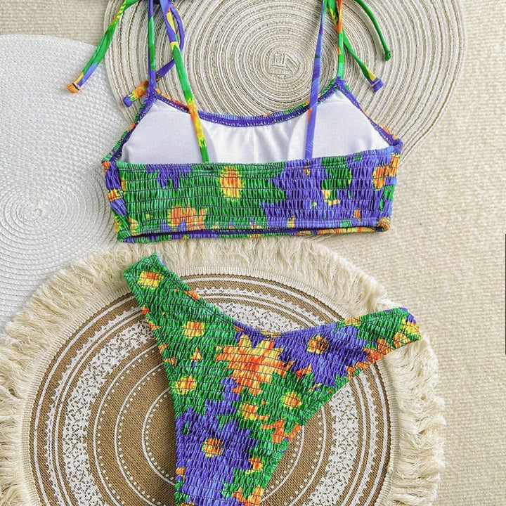 Damen Buntes Blumenmuster Bikini Set Drune