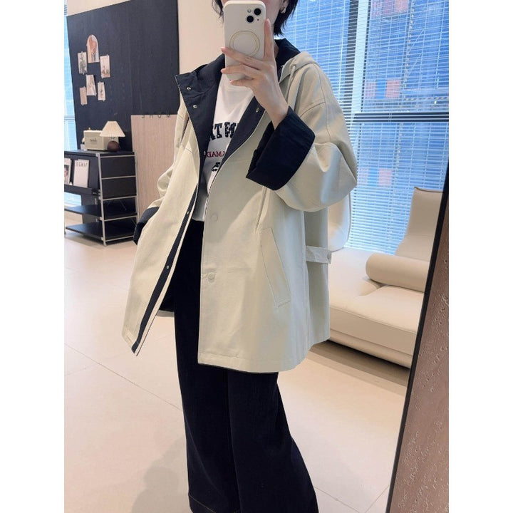 Unisex Oversized utilitarischer Trenchcoat mit kontrastiertem Innenfutter und Kapuze Drune