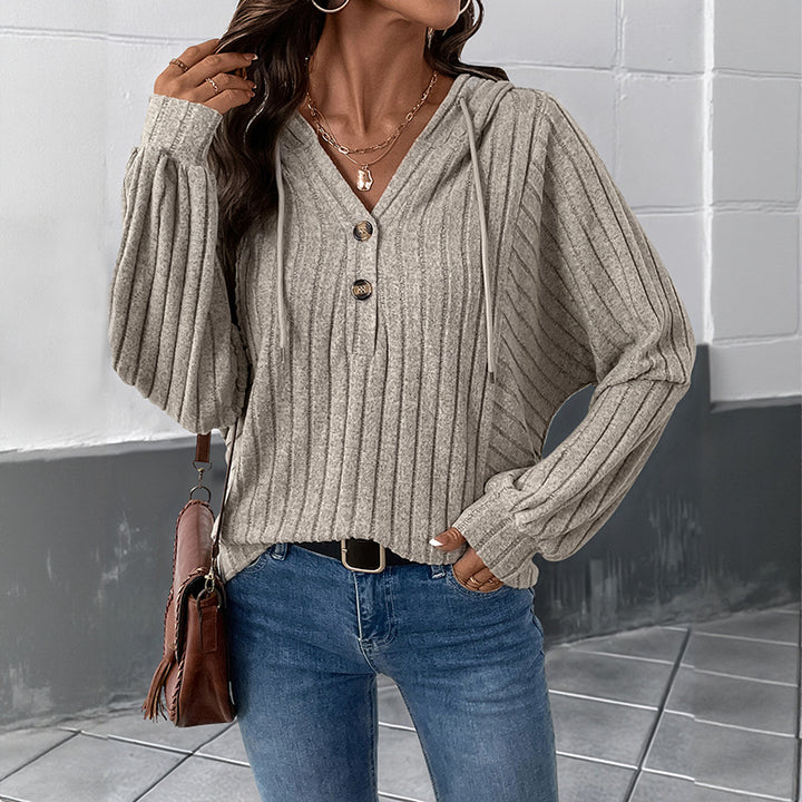 Damen Lässiger Strickpullover mit Knopfdetails Drune