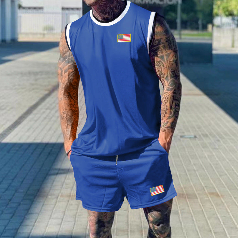 Herren sportliches Tanktop und Shorts-Set mit dekorativem Flaggenmotiv Drune
