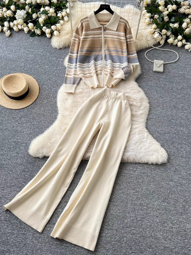 Damen modisches Freizeit-Loungewear-Set mit Reißverschluss und breitem Bein Drune
