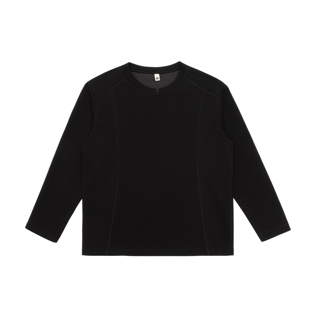 Damen Feines Baumwoll-Langarmshirt mit geradem Saum und Ziernaht-Detail Drune