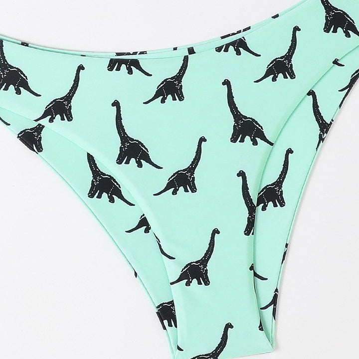 Damen Triangel-Bikini mit verspieltem Dinosaurier-Muster und verstellbaren Trägern Drune