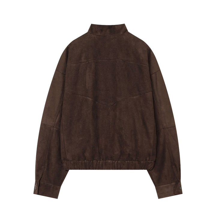 Damen nan lässige Wildlederoptik Bomberjacke mit Reißverschluss, Stehkragen und großen Pattentaschen Drune