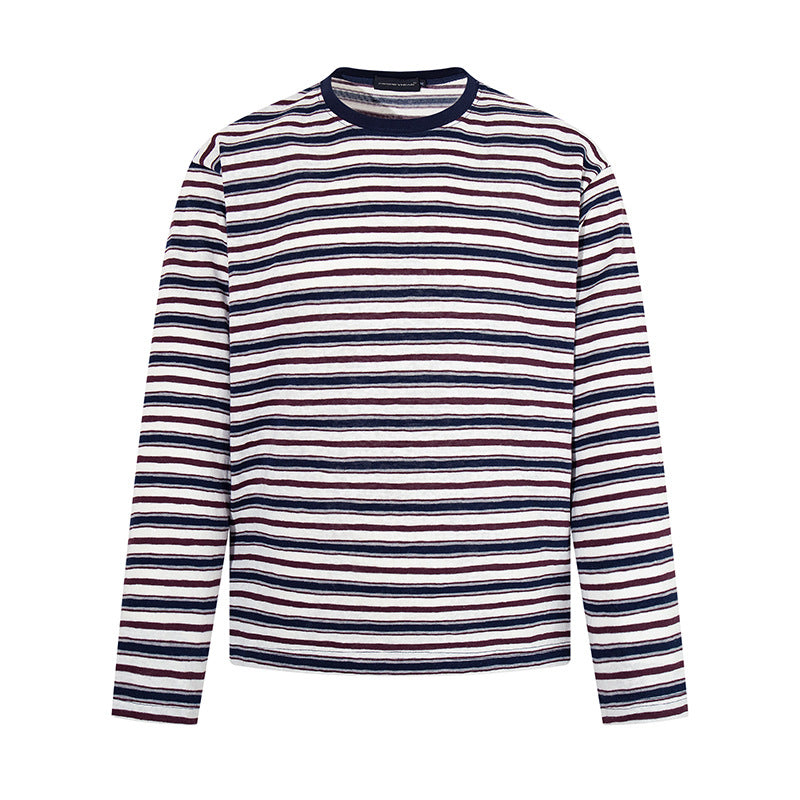Herren Gestreiftes Langarmshirt aus Baumwollmischung mit Rundhalsausschnitt und feiner Struktur Drune