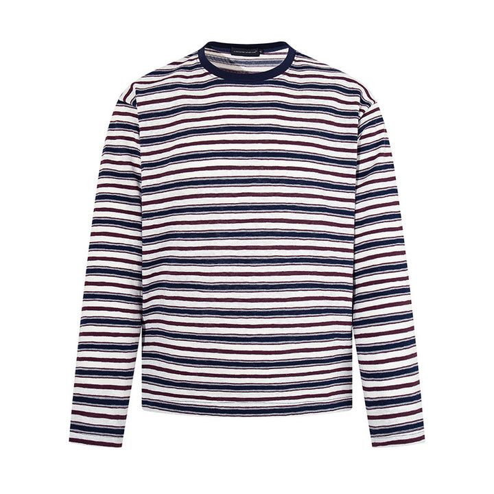 Herren Gestreiftes Langarmshirt aus Baumwollmischung mit Rundhalsausschnitt und feiner Struktur Drune