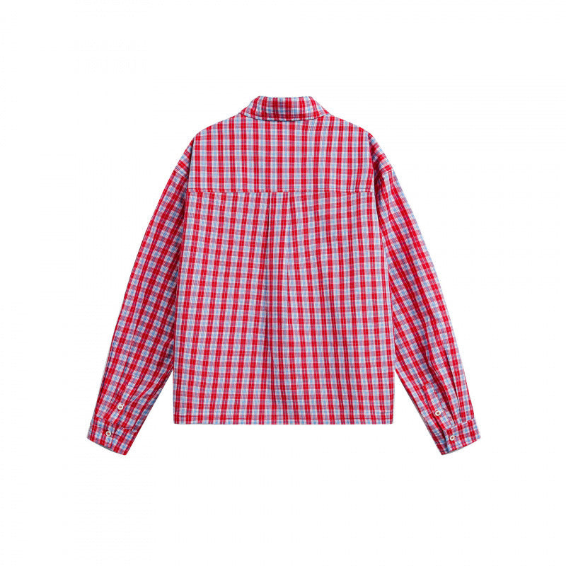 Unisex Kariertes Overshirt im Boxy‑Schnitt mit durchgehender Knopfleiste und Brusttasche Drune