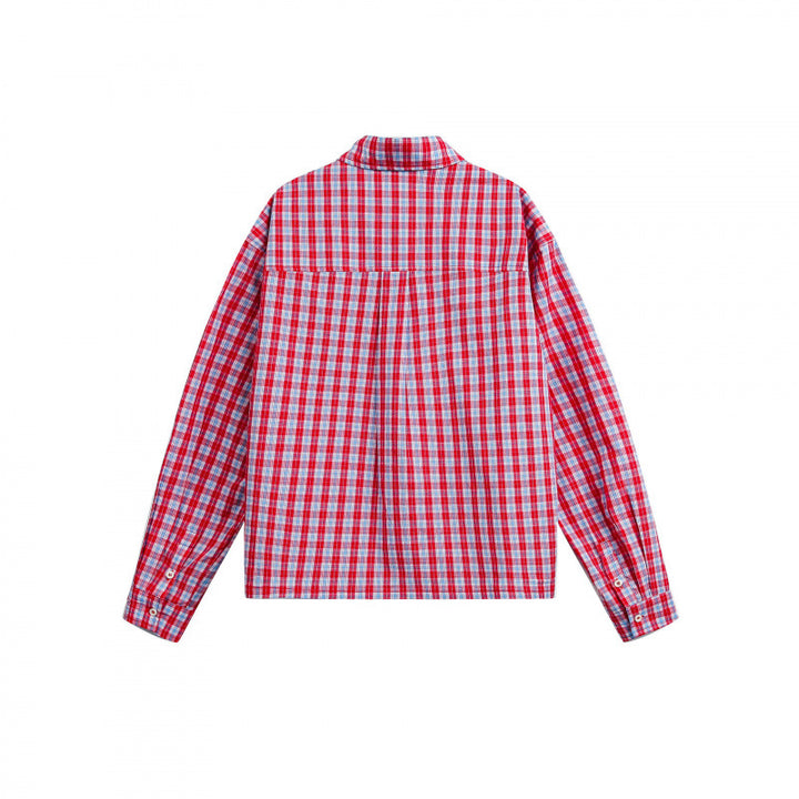 Unisex Kariertes Overshirt im Boxy‑Schnitt mit durchgehender Knopfleiste und Brusttasche Drune