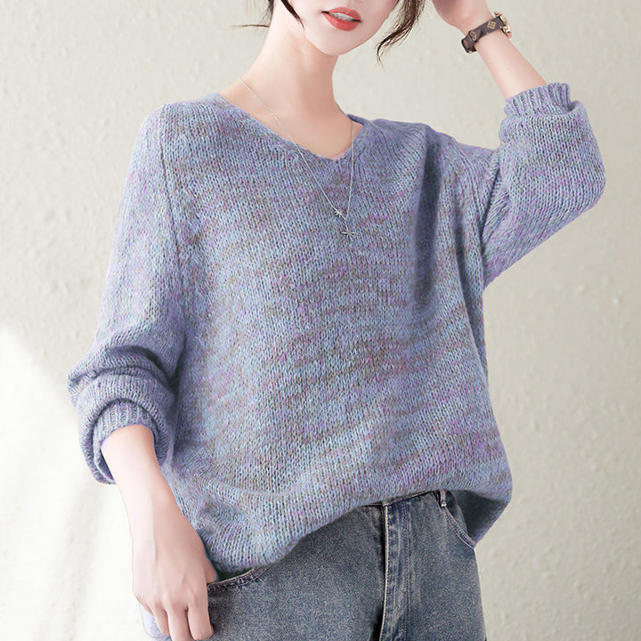 Damen bequemer Strickpullover mit V-Ausschnitt und lässigem Schnitt Drune