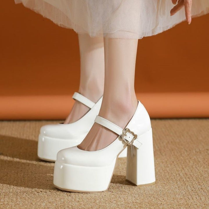 Damen Plateau-Mary-Jane Pumps mit hoher Plattform und sculpted Blockabsatz Drune