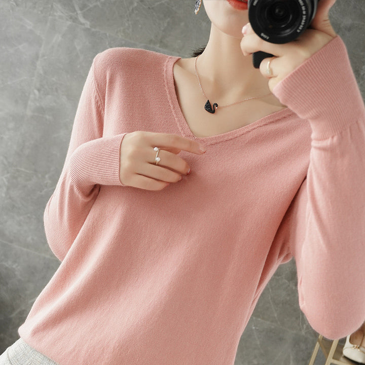 Damen leichter V-Ausschnitt Kaschmir-Look Feinstrickpullover Drune